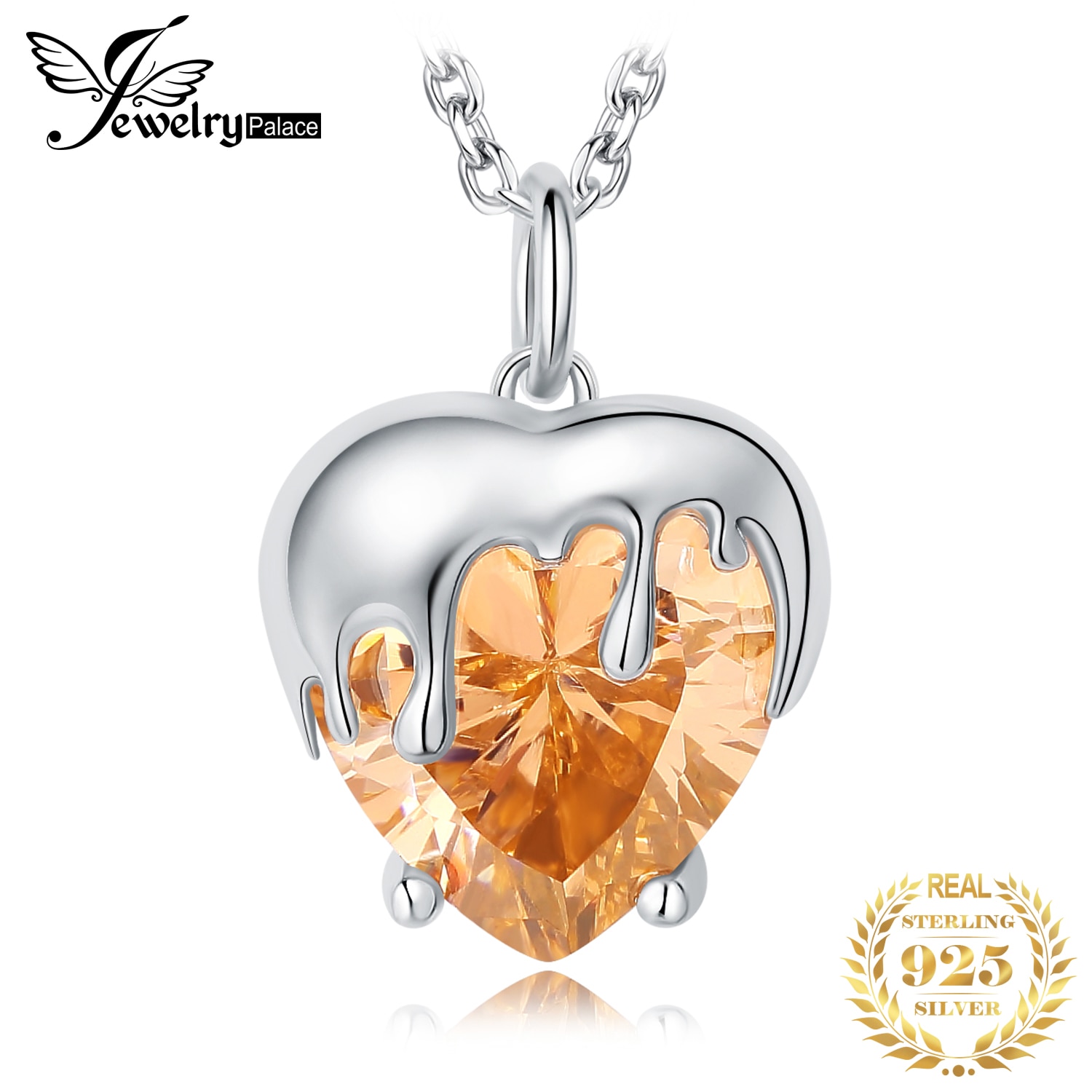 JewelryPalace New Arrival Honey Heart 11ct Morganite Color Gemstone 925 Sterling Silver Pendant Necklace for Woman Gift No Chain