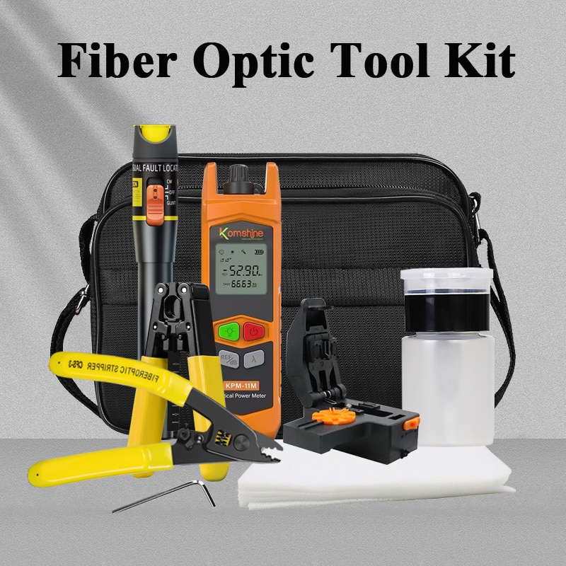 9pcs/Set FTTH Fiber Optic Tool Kit with Fiber Cleaver -70~+6dBm Optical Power Meter Visual Fault Locator 10mw