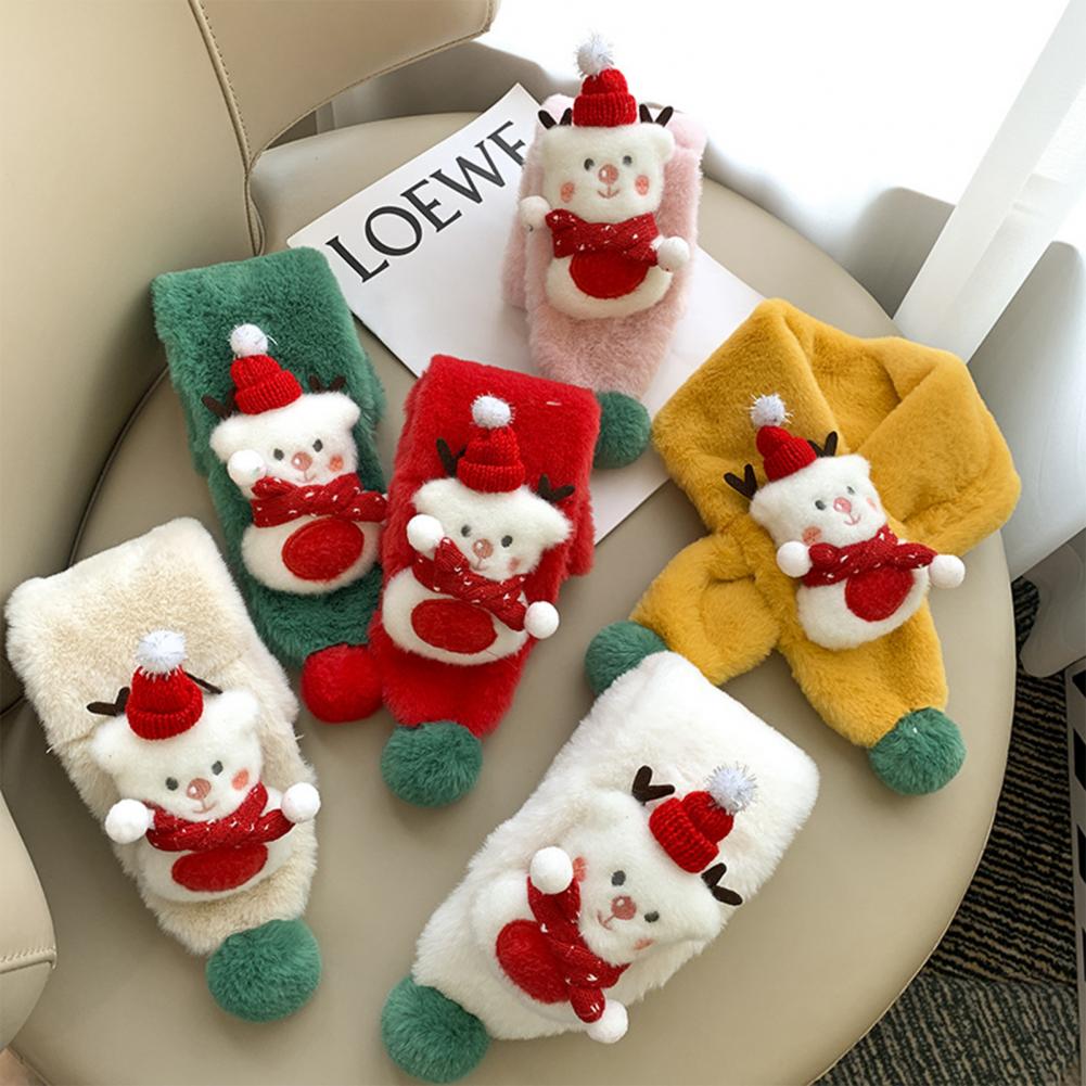 2023 Cartoon Snowman Kids Christmas Scarf For Boys Girls Winter Warm Velvet Collar Neck Cross Ring Scarf Children Scarves