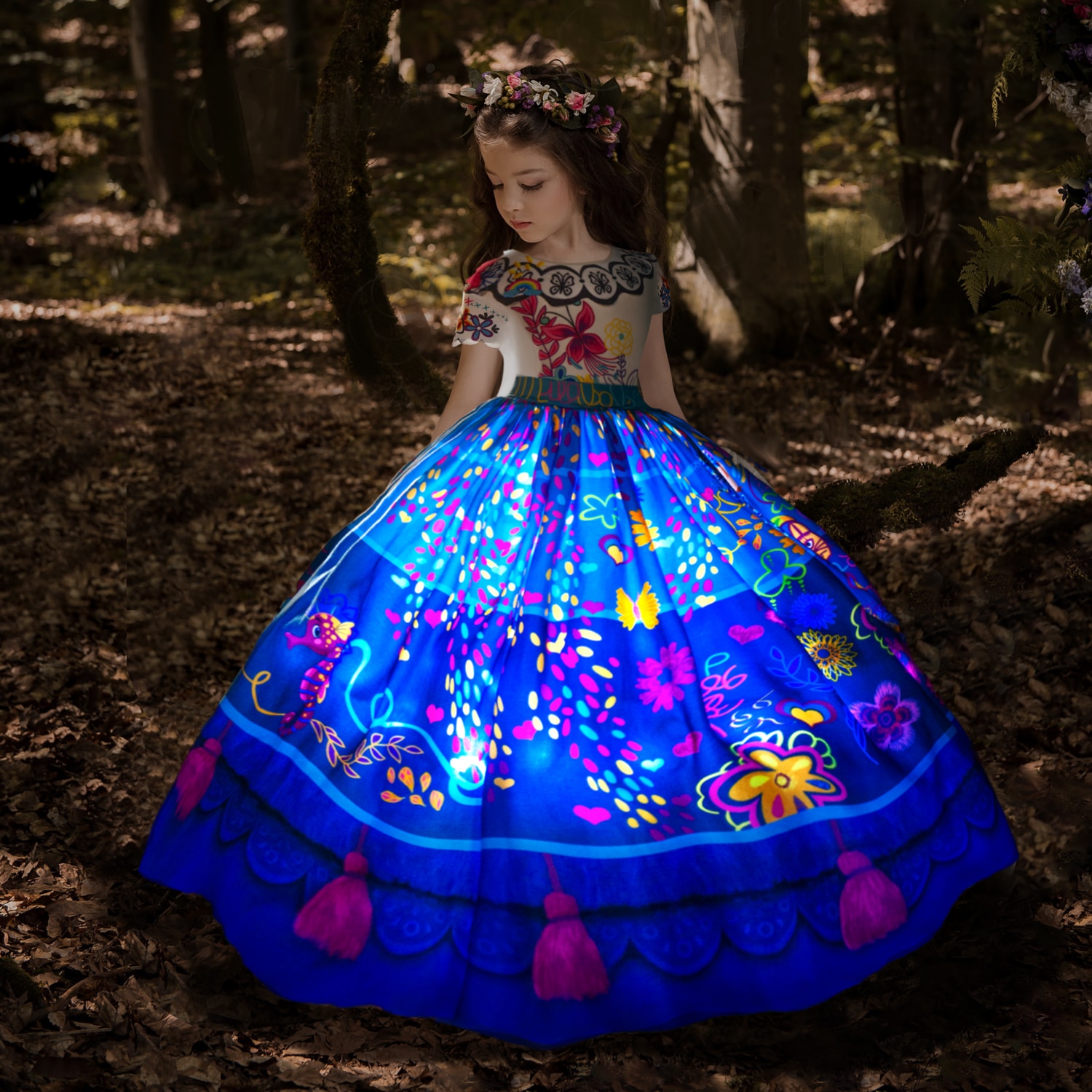 Encanto Princess LED Light Up Dress for Girl Cosplay Isabela Mirabel Carniva Christmas Costume Kid Birthday Party Evening Dresse