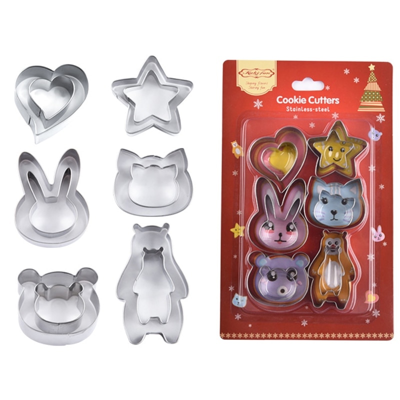 12Pcs/Set Animal Mini Cookie Cutter Geometric Forms For Cookies Set Easy Press Pastry Fondant Biscuit Baking Mold