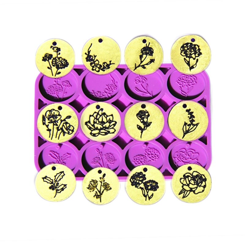DIY Floral Round Disc UV Epoxy Resin Mold 12 Month Flower Jewelry Charms Casting Mould Birth Flower Pendant Resin Silicone Mold