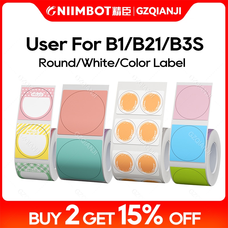 Niimbot Official Label Paper Roll Round White Transparent Sticker Paper Rolls for B21 B1 B203 Label Machine Printer
