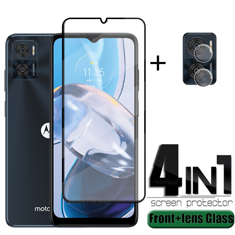 4-in-1 For Moto E22i Glass For Motorola Moto E22i Tempered Glass Full Cover Glue Screen Protector For Moto E22 E22i Lens Glass