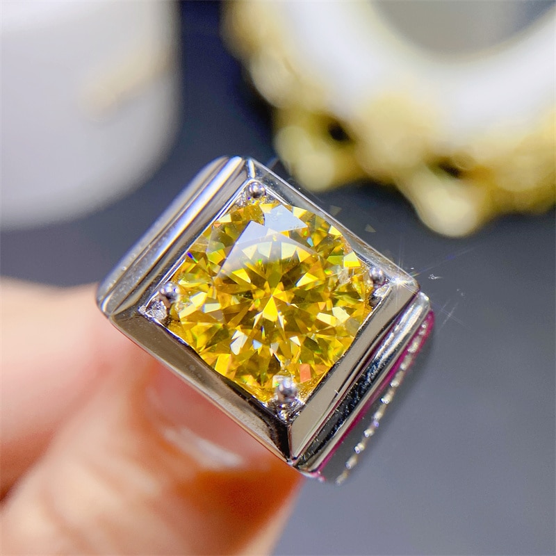 11mm 5 Carat Yellow Mosson Diamond Classic Ring 925 Sterling Silver Attractive Boutique Wedding Jewelry