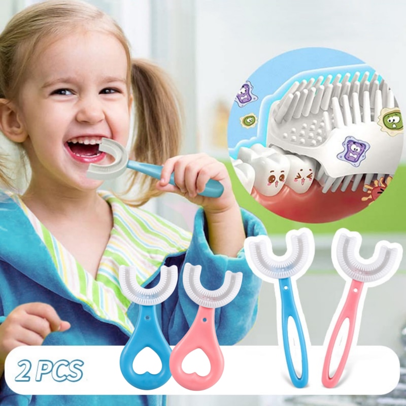 1/2Pcs Baby Toothbrush Children 360 Degree U-shaped Child Toothbrush Teethers Baby Brush Silicone Kids Teeth Oral Care Cleaning