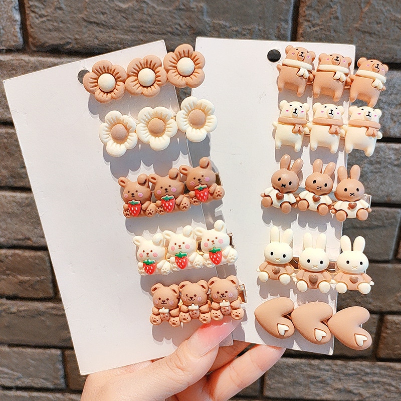 2pcs/lot Koren 2022 New Children Hair Clips Girls Bear Hairpins Heart Star Hairband for Women Cute Baby Hair Accessories Fashion