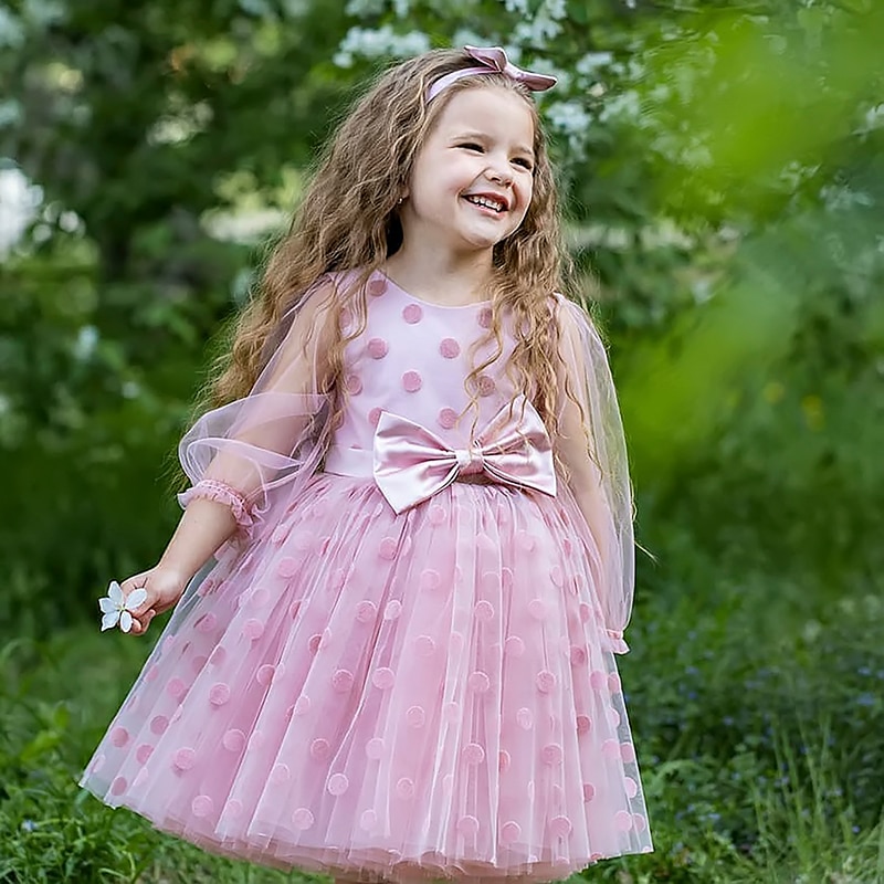 Baby Girls Formal Wedding Flower Girls Dress Dots Dress Prom Ball Vestidos Christmas Evening Costumrs For 4 6 8 10 Years Girls