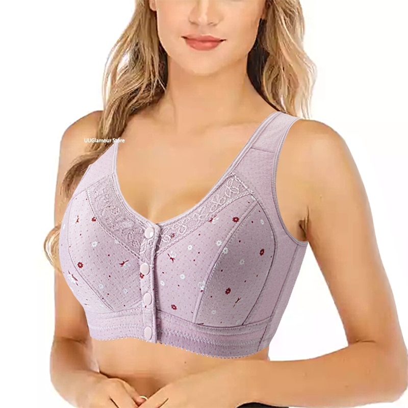 2022 New Confortable Bra Cotton Women Wire Free Bras Push Up Front Closure Underwear Female Everyday Lingerie Large Bust 50BCD