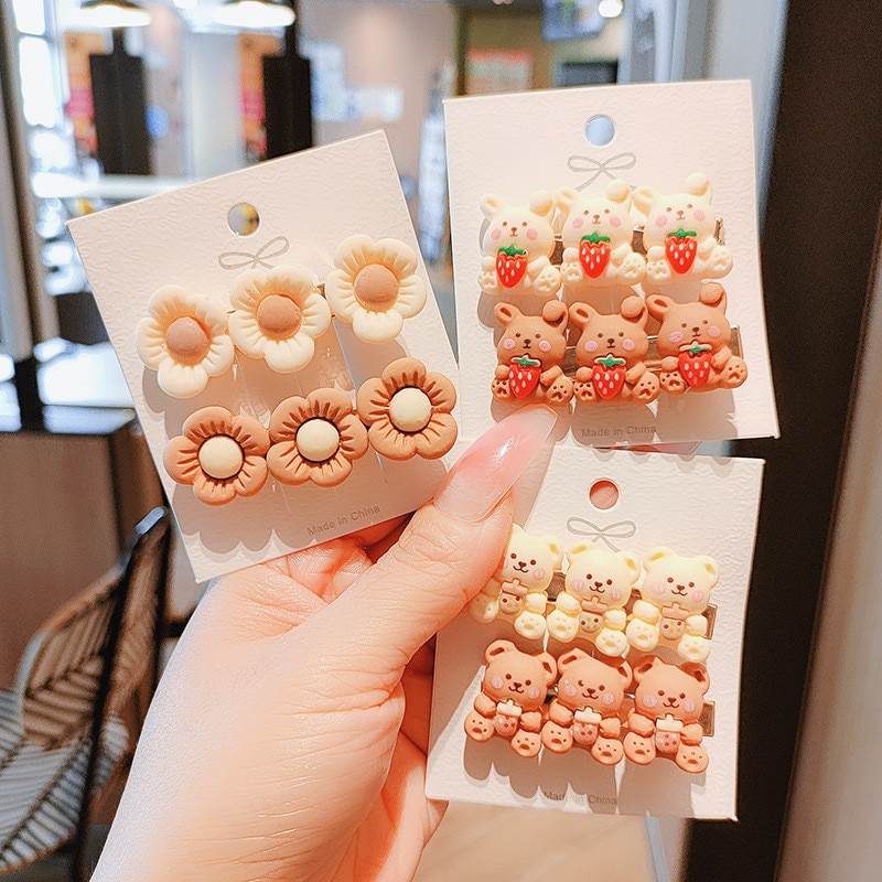 2pcs New Cute Koren Children Hair Clips Girls Bear Hairpins Heart Star Hairband For Women Baby Hair Accessories Fashion