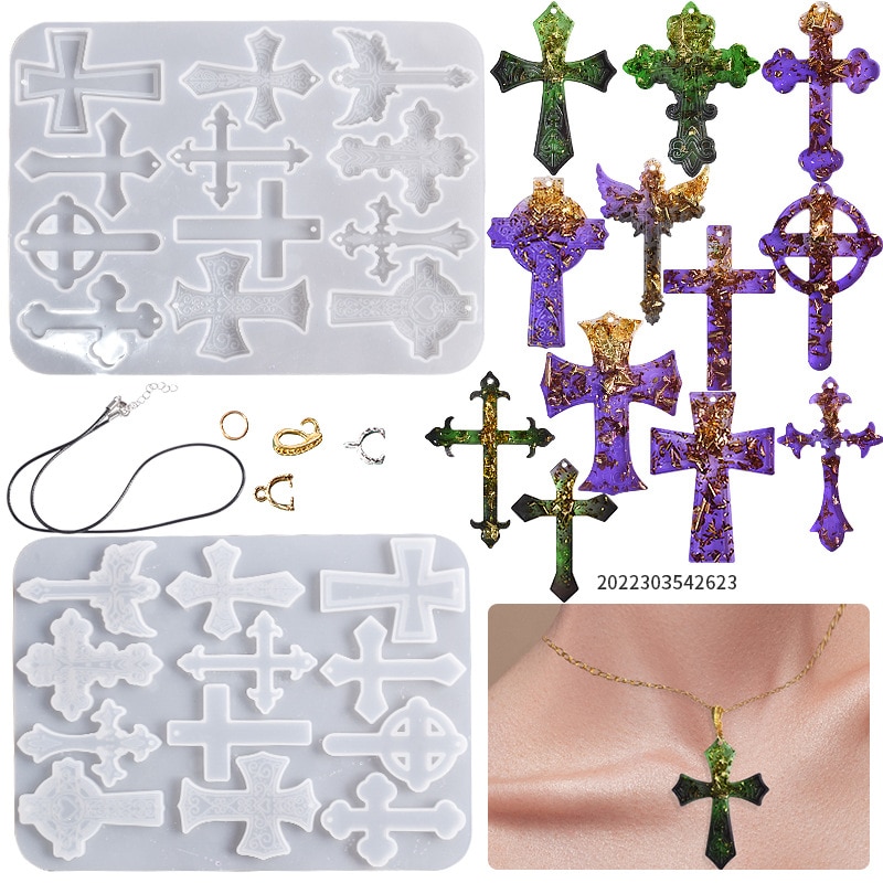 Cross Resin Molds 12 Cavity Epoxy Resin Cross Silicone Molds for Keychain DIY Craft Necklace Jewelry Pendant Making Halloween