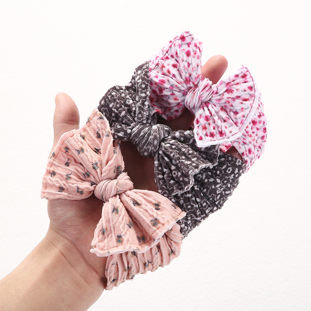 Cable Knit Baby Nylon Headbands Girl Bows Turban Floral Printing Elastic Hairbands for Children Hair Accessories Soft Headwrap