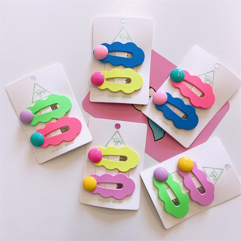 2pcs/set Solid Color Gear Wheel Hairpins Ruffle Headwear Barrettes Colorful Hair Clips Headwear Girls Kids Hair Accessories