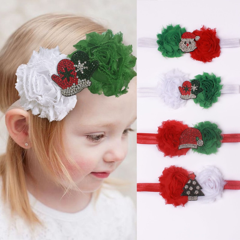 2022 New Baby Santa Claus Flower Headband Christmas Day Children's Hair Accessories Baby Hair Band Kids Headwear Baby Headb