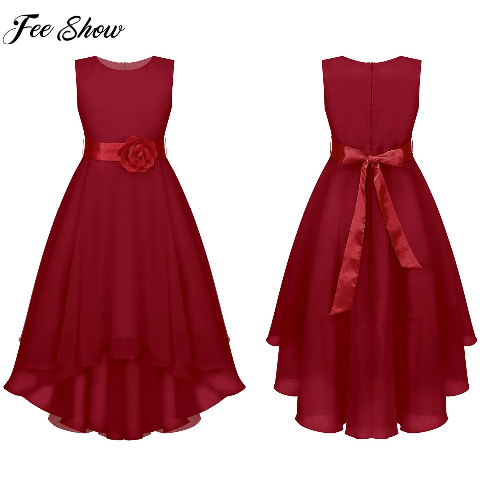 6-16Y Girls Formal Princess Party Dress Sleeveless Elegant Hi-lo Hem Applique Evenning Gown Wedding Birthday Chirstmas Dresses