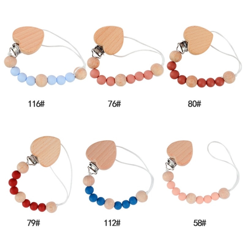 1Pc Baby Pacifier Clip Dummy Holder Anti-drop Chain Silicone Bead Wooden Hanging Clips Infant Nipples Clip Soother Chains