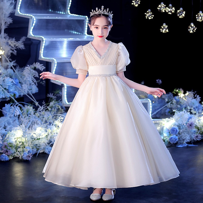 High-End Evening Dress Princess Dress Teens Runway Show Flower Girl Piano Performance Dress V neck Sweet Chid prom Party Costume