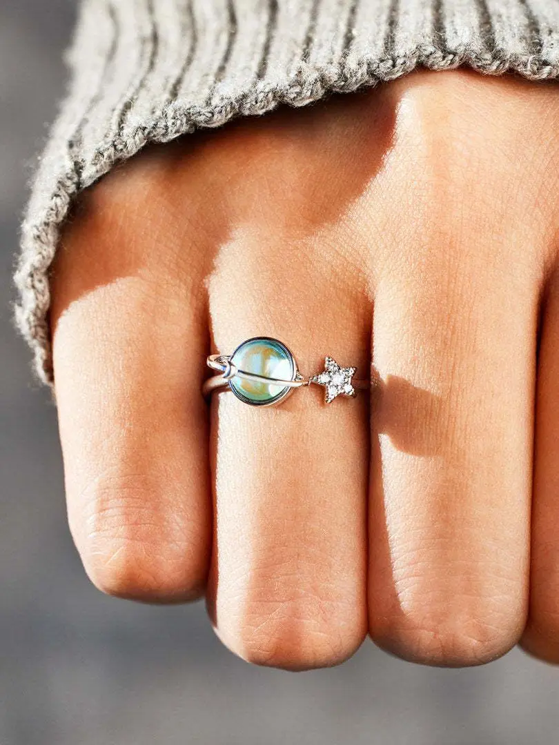 New In Spinning Opal Planet Moon Star Fidget Rings for Women Aesthetic Stress Relief Spinner Anxiety
