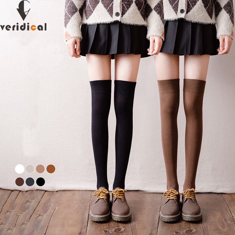 Long Socks Women Winter Pure Cotton Soft Thigh High Over The Knee Stockings Lolita Ladies Girls Warm Knee Thermal Harajuku Socks