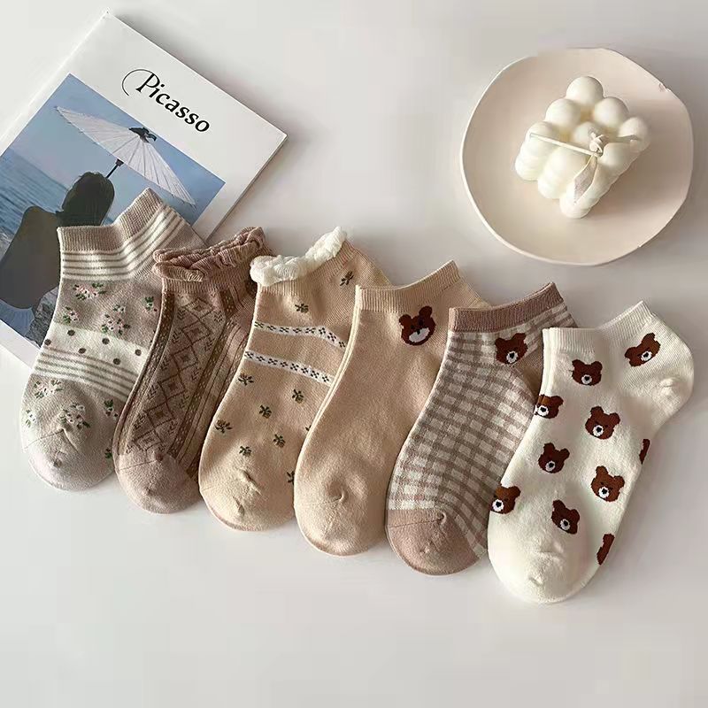 2022 New 1pair Cute Cartoon Bear Women Ankle Socks Cotton Thin Short Boat Socks Casual Happy Funny Sock Harajuku Носки Gift