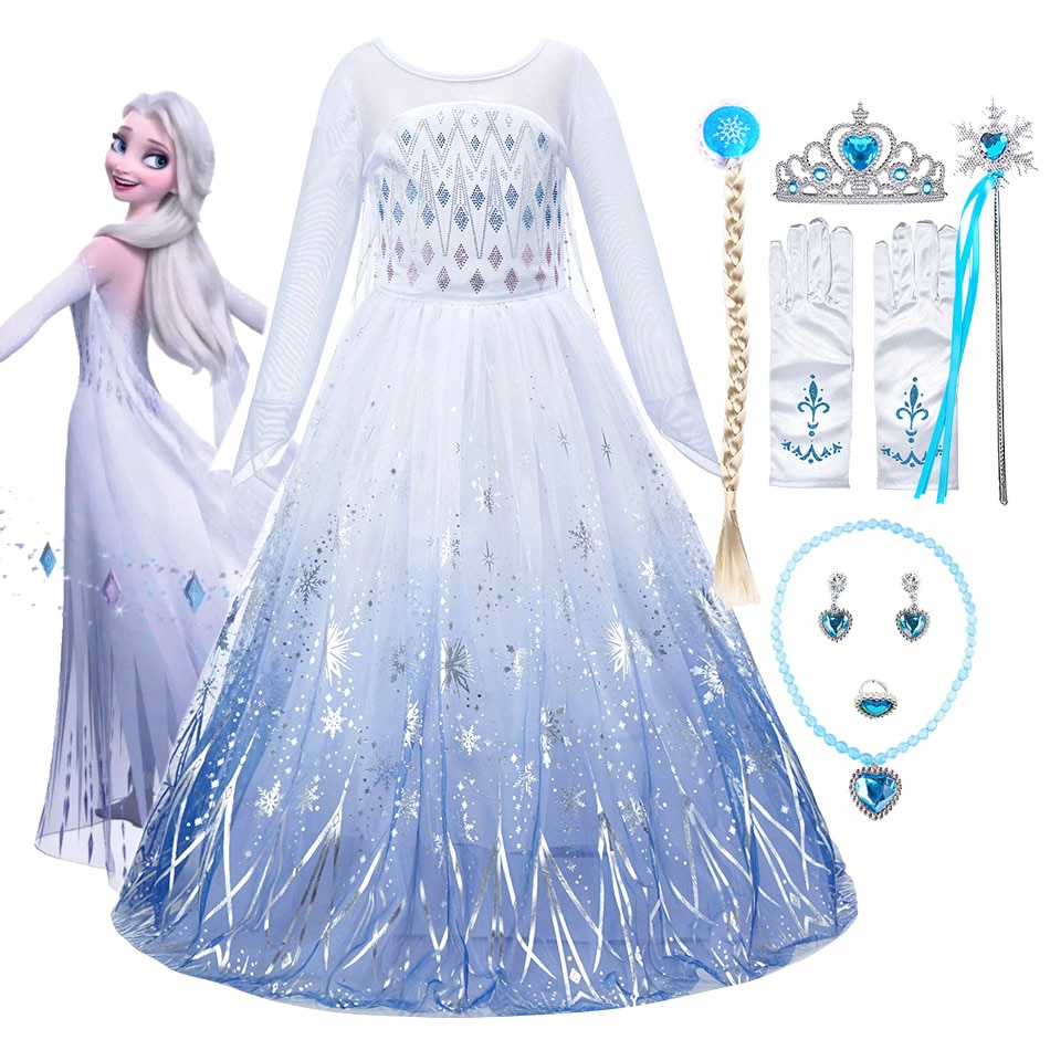 Disney Princess Elsa Costume Girls Frozen 2 Anna Elsa Carnival Cosplay Dress Kids Snow Queen Dress Children Pageant Party Gown