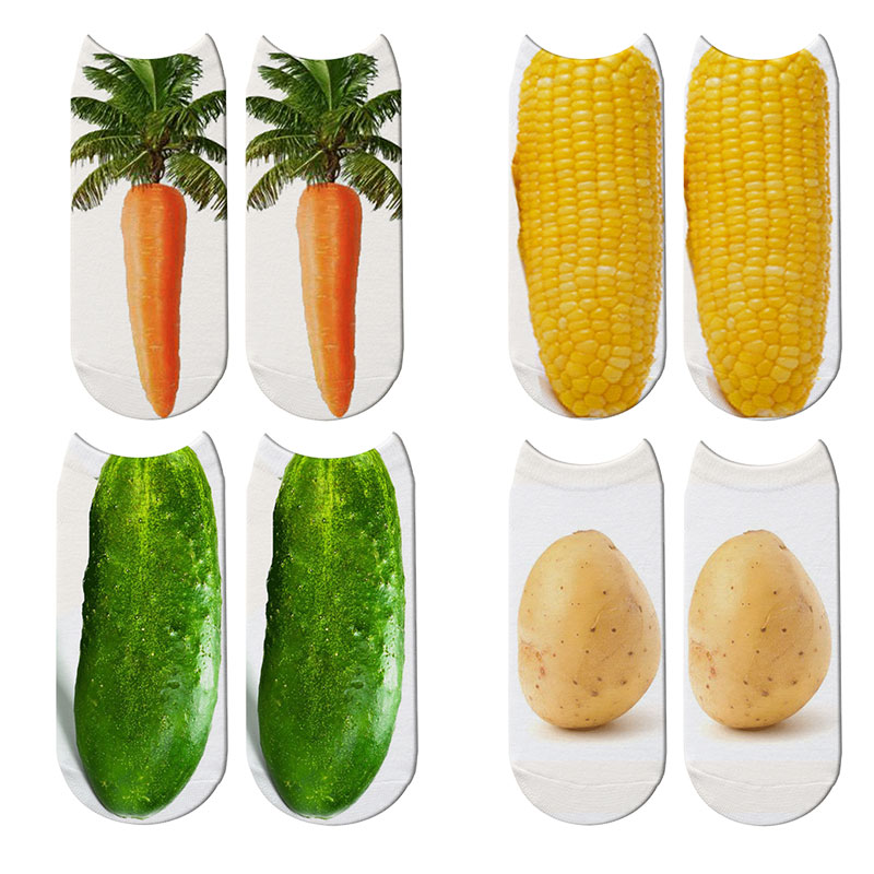 New 3D Printed Ankle Socks with picture of Vegetables Funny Carrot Cucumber Potato Corn Pattern Socks Men Women Cute Cotton