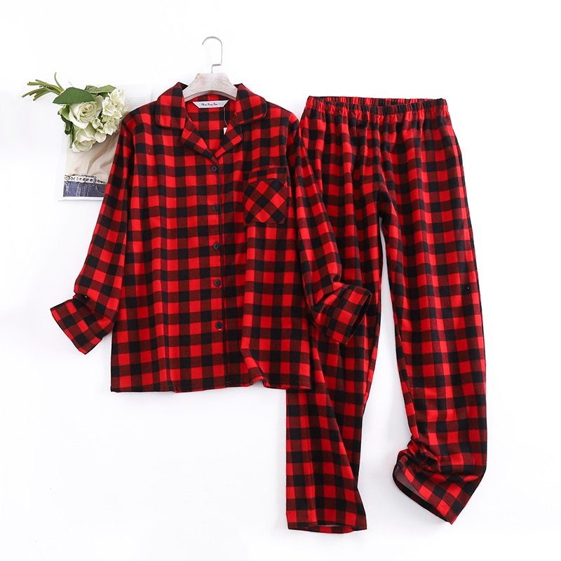 Black Red Color Matching Long Pants Pajamas for Women Sleepwear Super Warm Clothes for Nightwear Female Winter Pijamas Sets