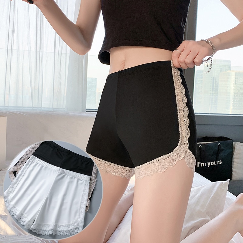 Sexy Lace Safety Shorts Women High Waist Seamless Cotton Panties Female Spandex Slimming Shorts Boxers Ice Silk Breathable Short