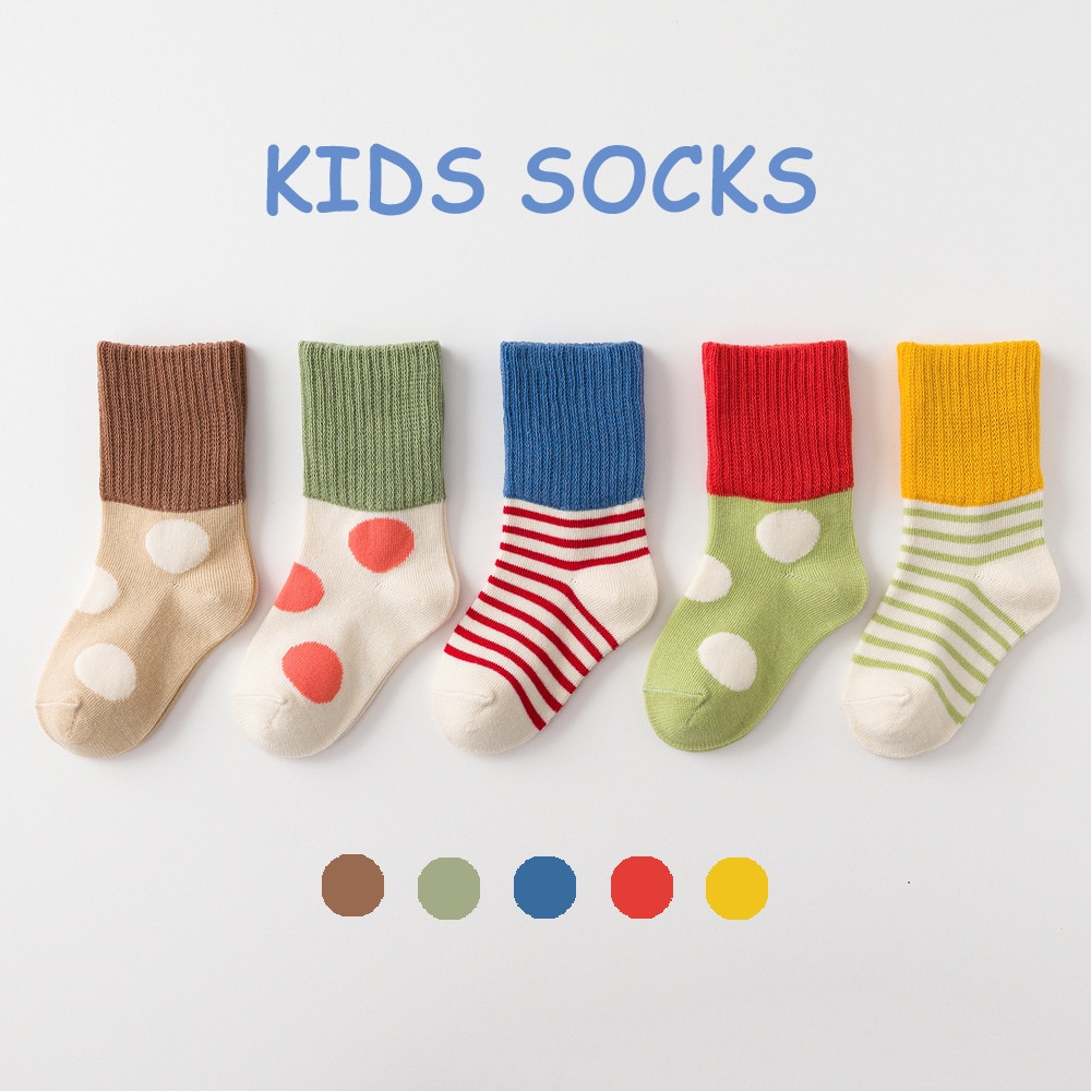 FYD 5 Pairs Child Baby Boys Girls Socks Kids Stripe Polka Dots Winter Toddlers Infants Warm Cotton Socks