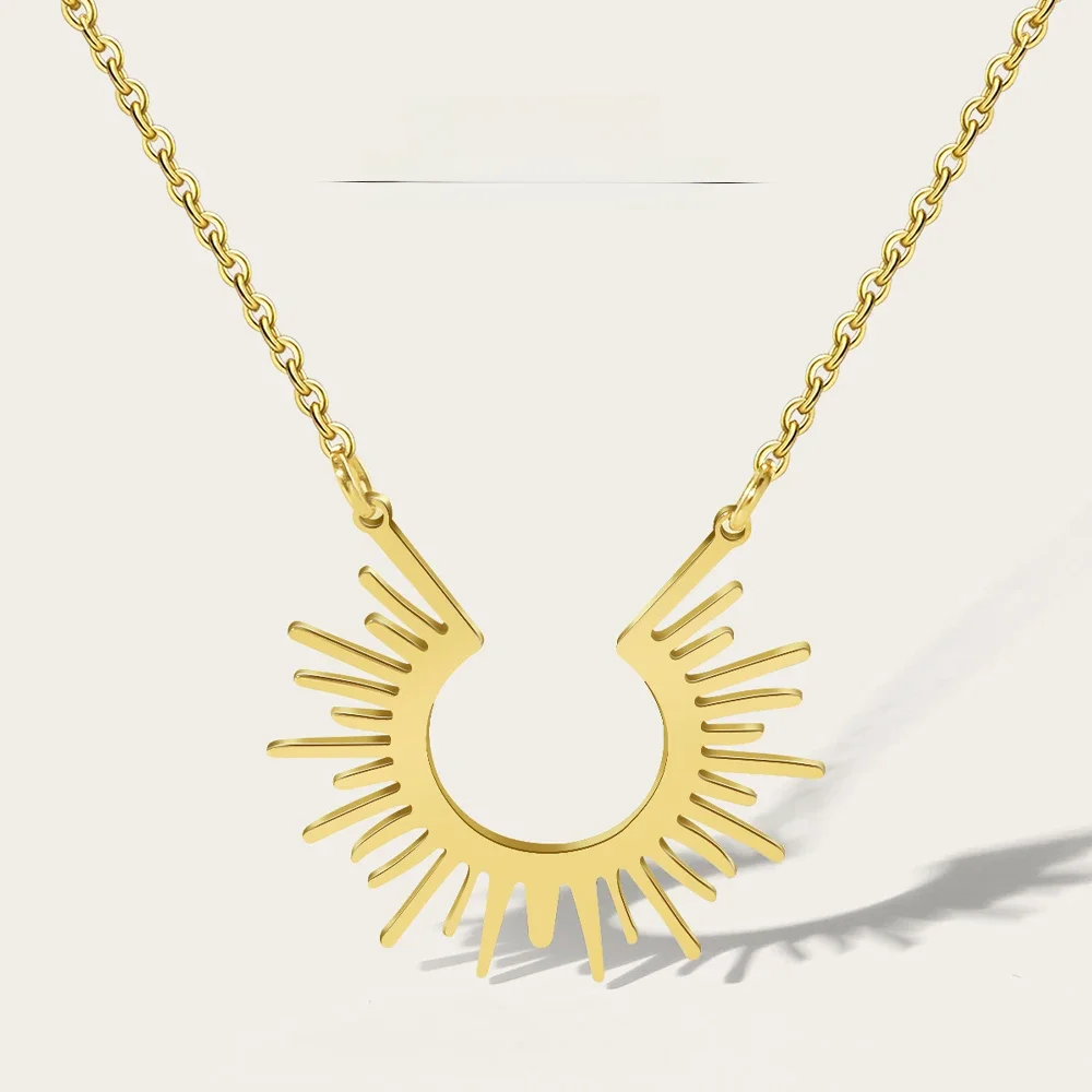 YACHAN Stainless Steel Chain Necklace for Woman Geometric Pendant Golden Half Circle Spiked Choker