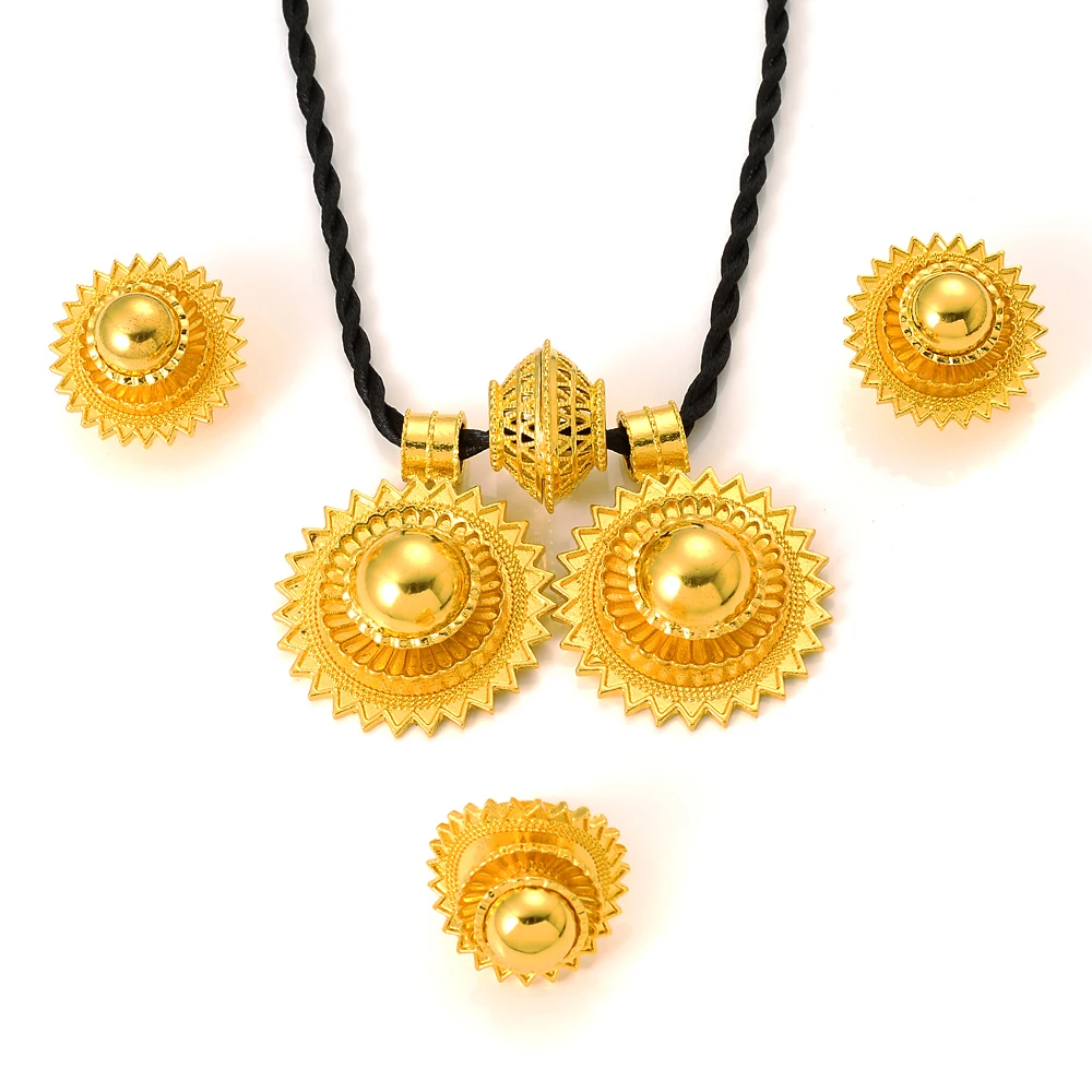 Eritrean and Ethiopian Jewelry Pendant Necklaces Earrings Ring for Women Gold Color African Wedding