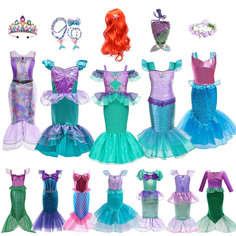 Fancy Little Girls Mermaid Dress Fantasia Fairy Kids Ariel Princess Party Infant Ball Gown Christmas Halloween Cosplay Costume