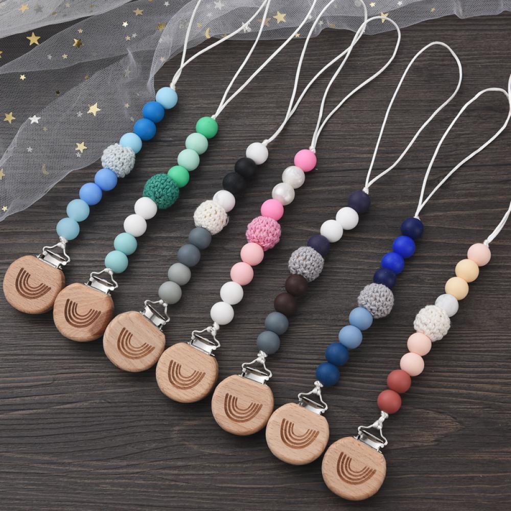 New Handmade Dummy Clips Pacifier Clips Holder Baby Silicone Rainbow Pacifier Holder Chain for Baby Chew Teether Accessories