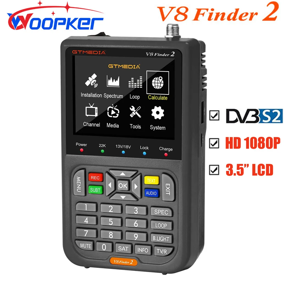 Woopker V8 Finder2 Satellite Finder Digital FTA DVB-S/ S2/ S2X Signal Detector Receiver LCD Screen