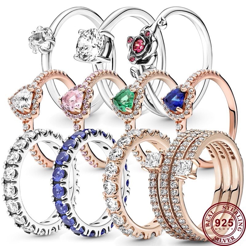 New Hot 925 Sterling Silver Exquisite Love Shining Stars Zircon Women Pan Ring Wedding Gift High Quality Fashion Charm Jewelry