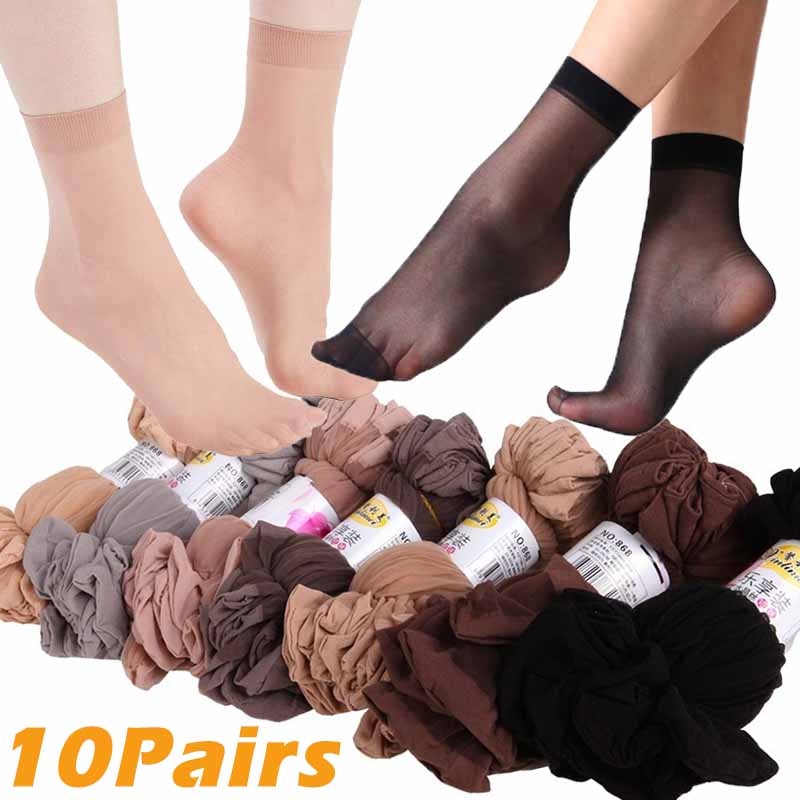 10Pairs Summer Transparent Short Socks Women's Thin Crystal Clear Girl Ankle Silk Ultra-thin Invisible Non-slip Suitable So