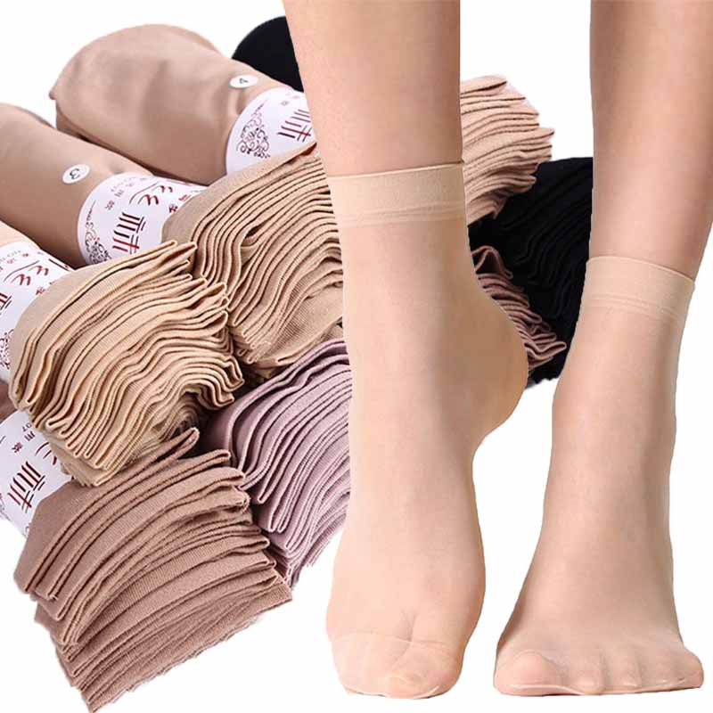 20Pairs Skin Color Transparent Thin Women Crystal Silk Socks Nylon Fashion Ladies Female Summer Short Ankle Silk Socks Meias