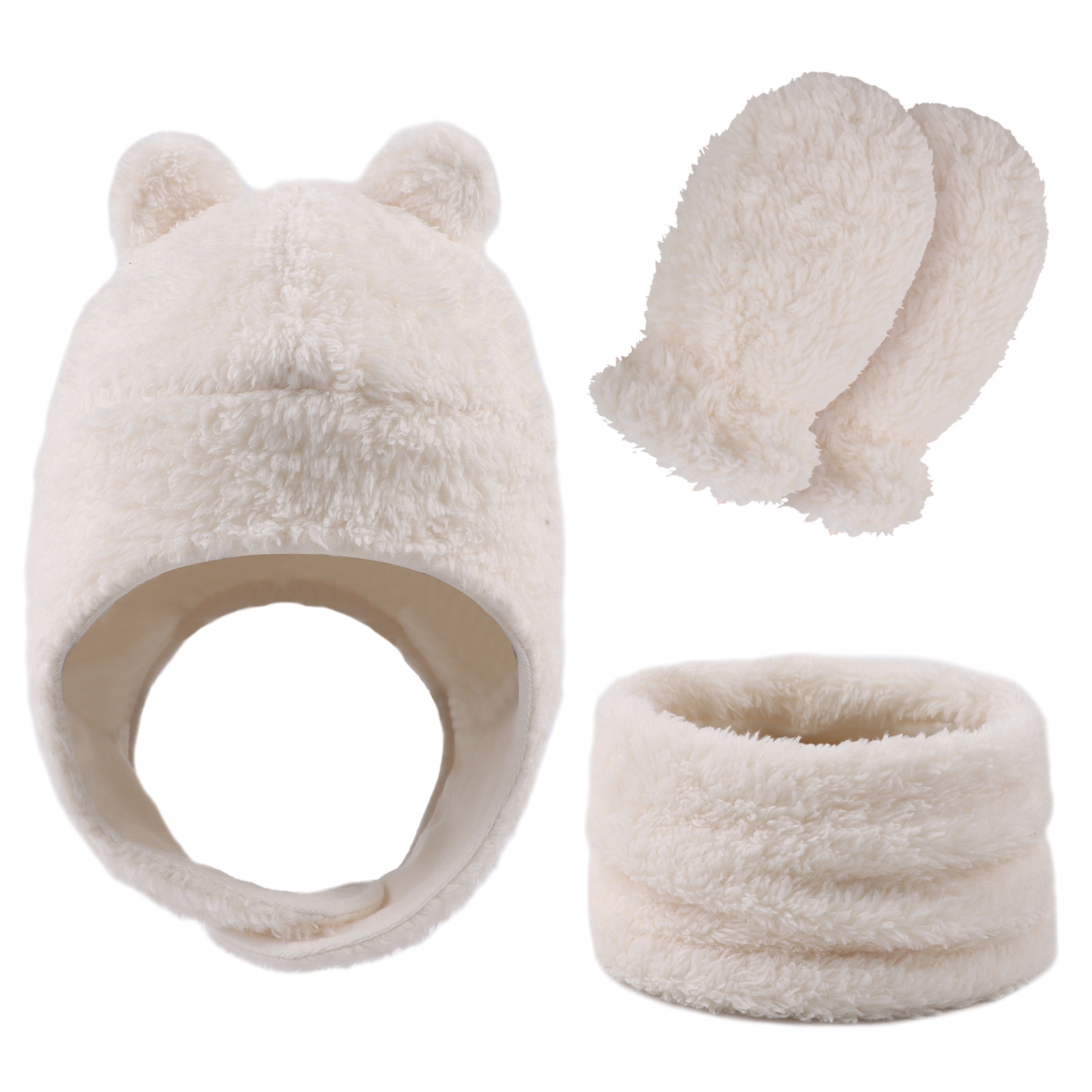 3Pcs Winter Set For Baby Newborn Soft Fleece Hat Scarf Mittens Infant Girl Fluffy Neck Warm Toddler Thick Gloves For 0-3 Years