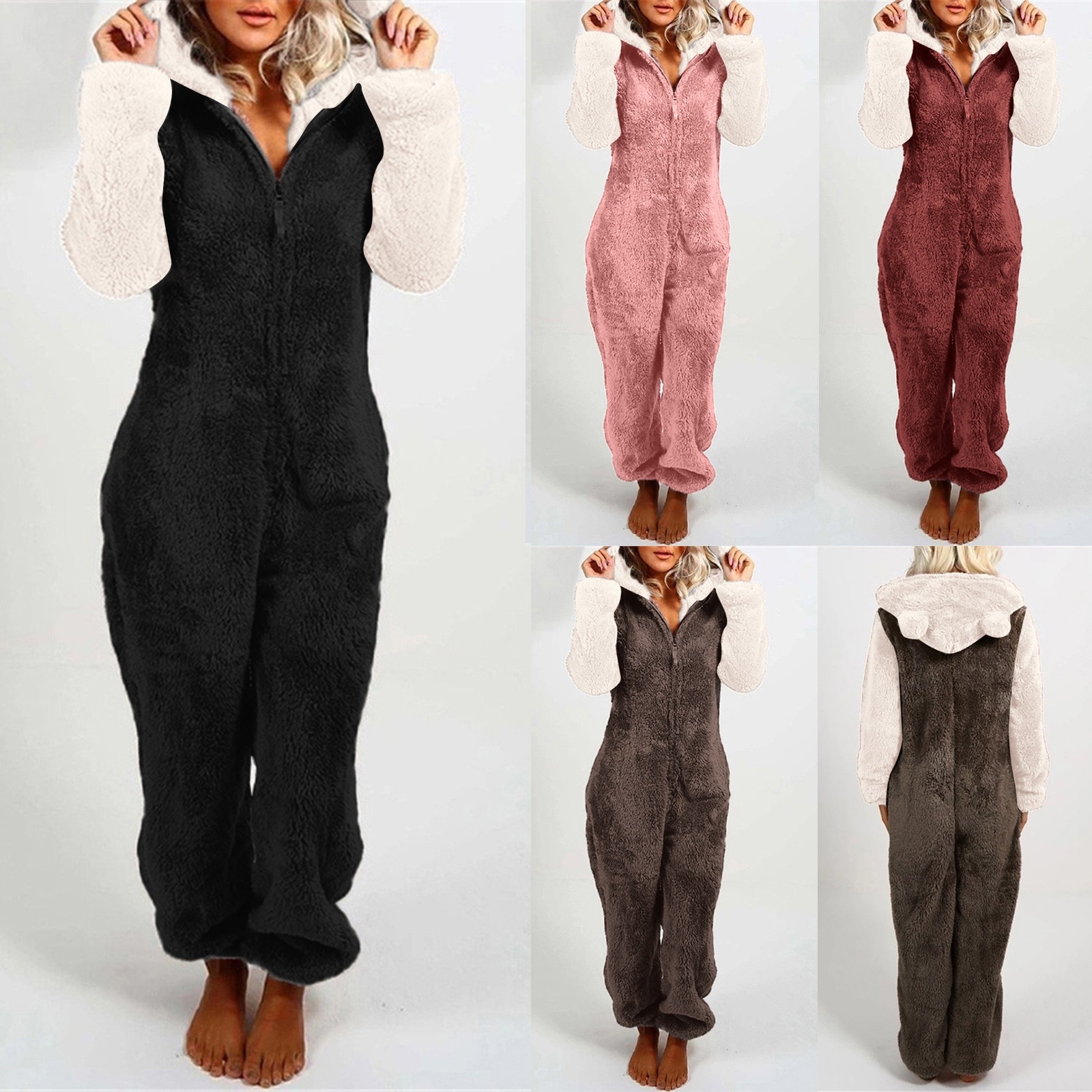 plus Size Nightwear Women's Onesies Wool Pyjamas Cut Cat Ear Hoodies Jumpsuit Winter Thicken Bodysuit Sleevpwear Overall Ja