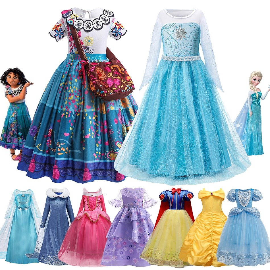 Disney Encanto Elsa Dress Girls Princess Costume Children Snow White Cinderella Sleeping Beauty Christmas Party Dress 3-10 Years