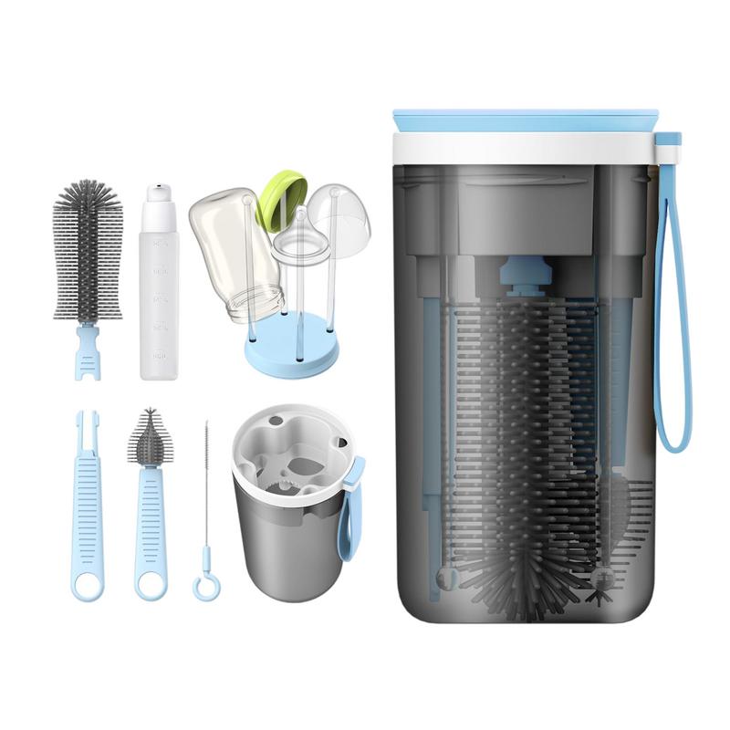 Bottle Cleaner Set Baby Travel Baby Bottle Brush Kit Multifunctional Drying Rack With Nipple Brush Soap Dispenser Container