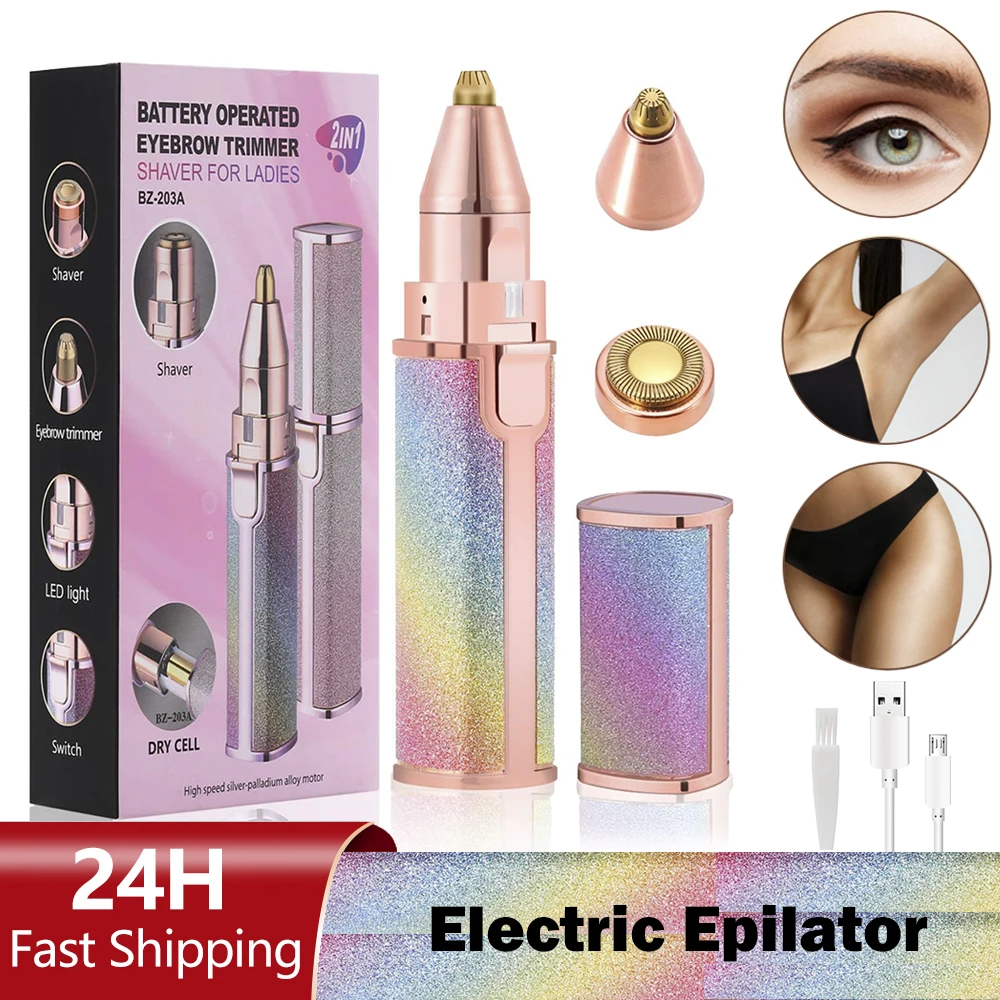 2In1 Women Electric Epilator Painless Hair Remover for Lady Shaver Eyebrow Shaper Facial Leg Armpit