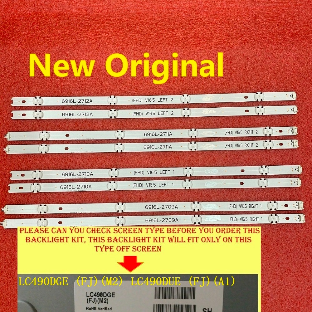 Kit 8pcs LED Backlight Strips for LG 49LH570V 49LH5100 49UH610V 49UH620V 49UH603V 49UH610A LC490DGE FJ M2 LC490DUE FJ A1