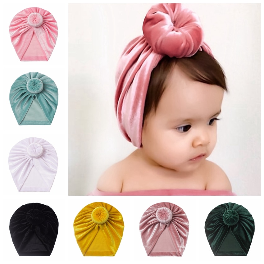 New Cute Baby Girls Autumn Winter Hat with Round Ball Center Newborn Turban Keep Warm Caps Kids Photography Props Accessories