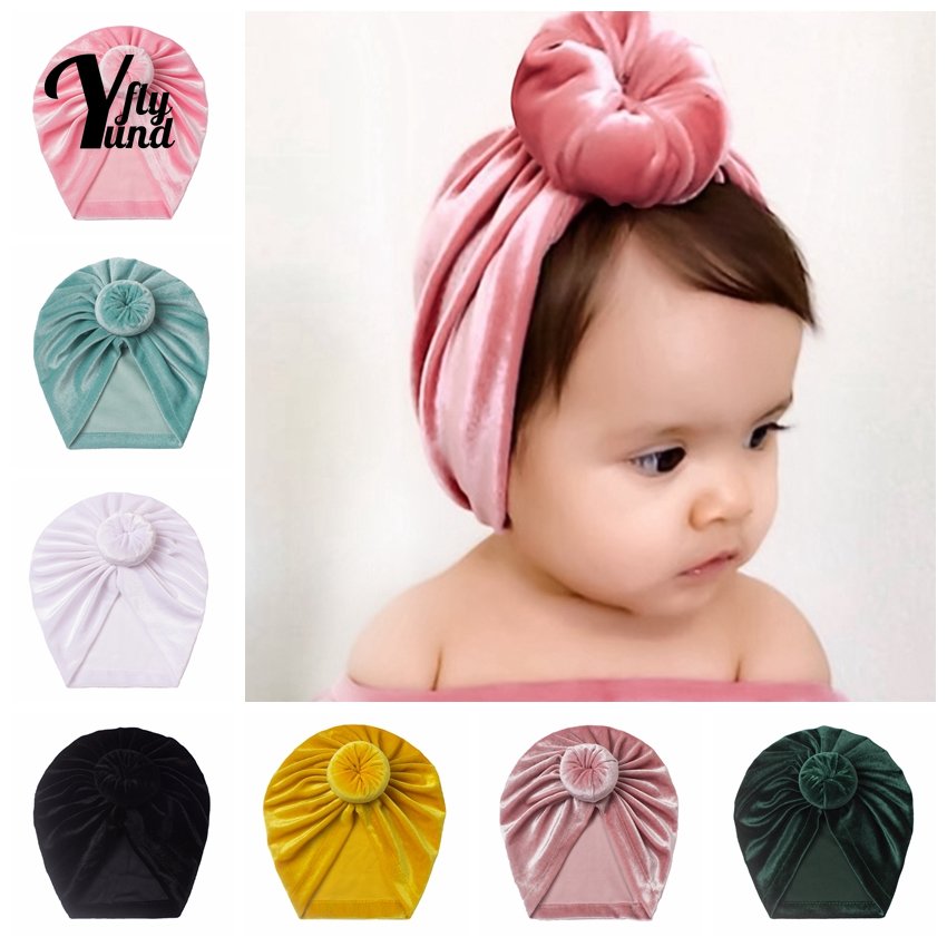 Yundfly Baby Girls Autumn Winter Hat with Round Ball Center Newborn Infant Turban Keep Warm Caps Kids Photography Props Gifts
