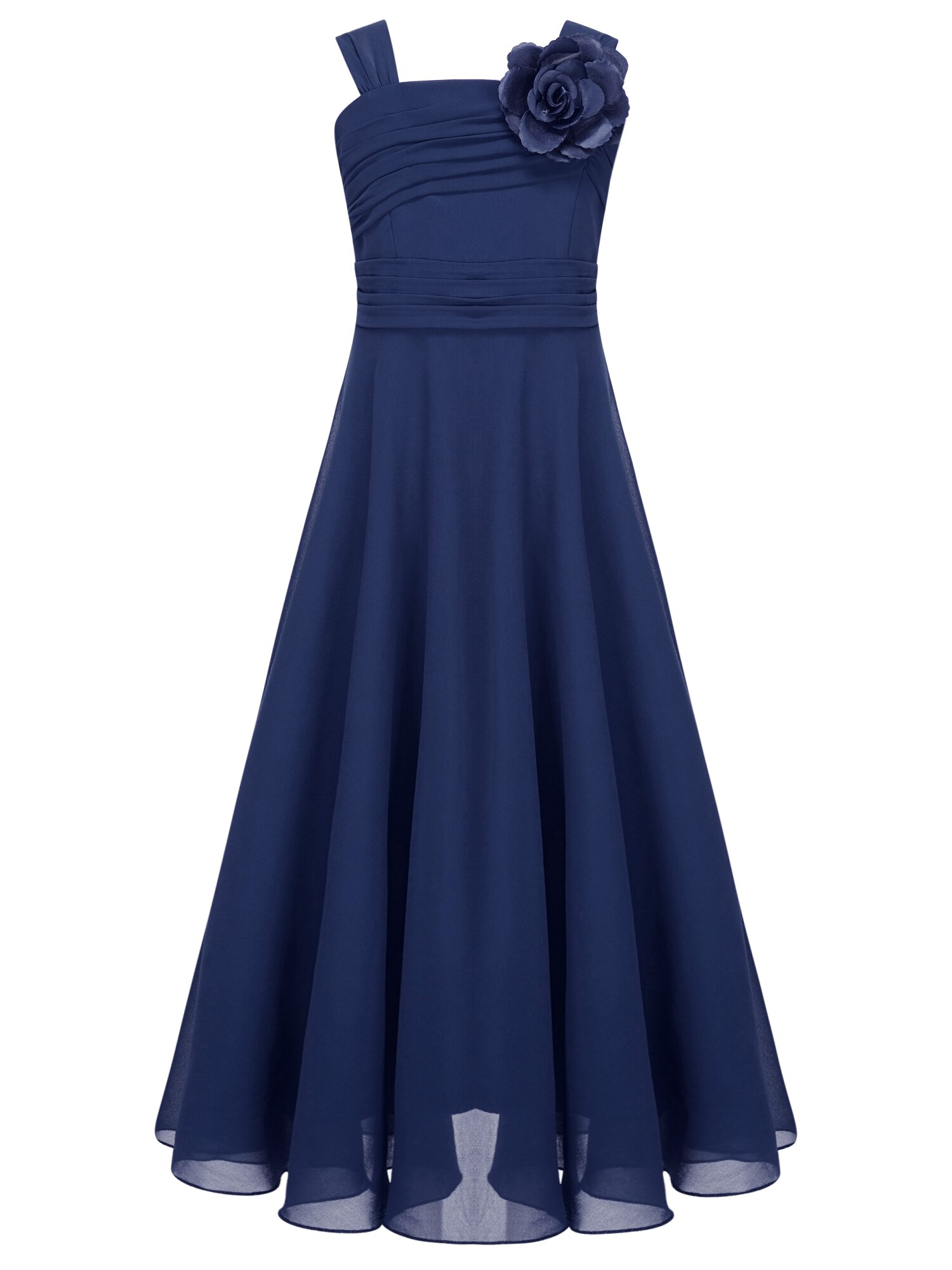 Kids Girls Elegant Chiffon Party Dress with Pinned Flower Sleeveless Ruched Details A-line Dress for Wedding Birthday dress