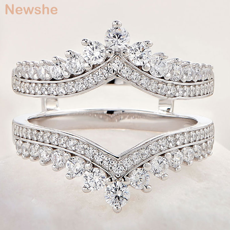 Newshe Genuine 925 Sterling Silver Adjustable Enhancer Wedding Rings for Engagement Brilliant AAAAA Cubic Zircon Fine Jewelry