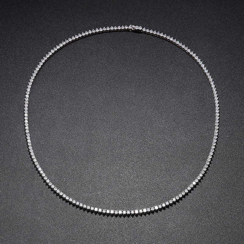 Iced Out 3mm Carbon Diamond Tennis Necklace 925 Sterling Silver Hip Hop Link Chain Women Necklace 3 Prong White Gold Plated Gift