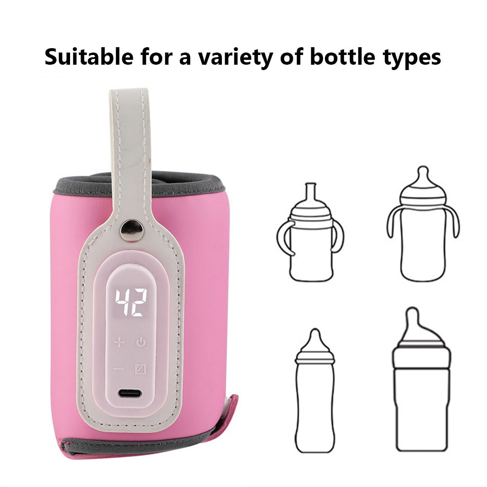 PU Baby Nursing Bottle Heater Adjustable USB Charging Feeding Bottle Easy Clean Insulated Breastmilk Heating Bag for Home Travel