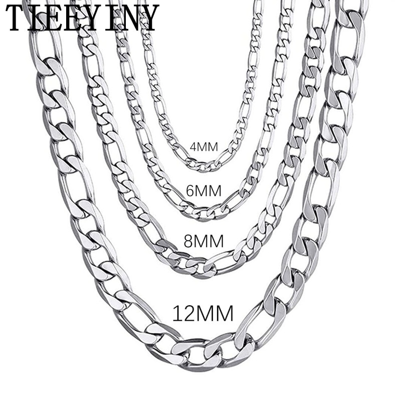 TIEEYINY Men's 925 Sterling Silver 4MM/6MM/8MM/12MM Figaro Chain Necklace 16-30 Inch Fashion High End Necklace Jewelry Gift